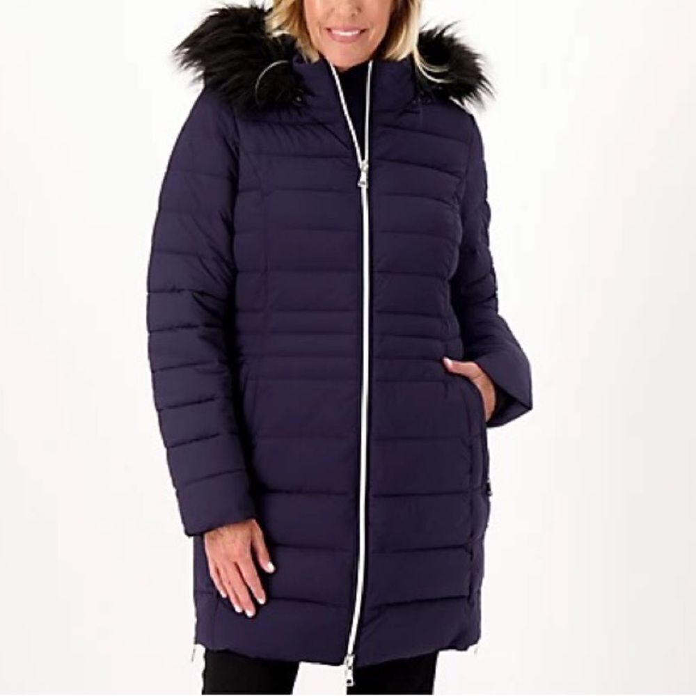 Nuage Stretch Removable Faux Fur Trim Hood Puffer Coat